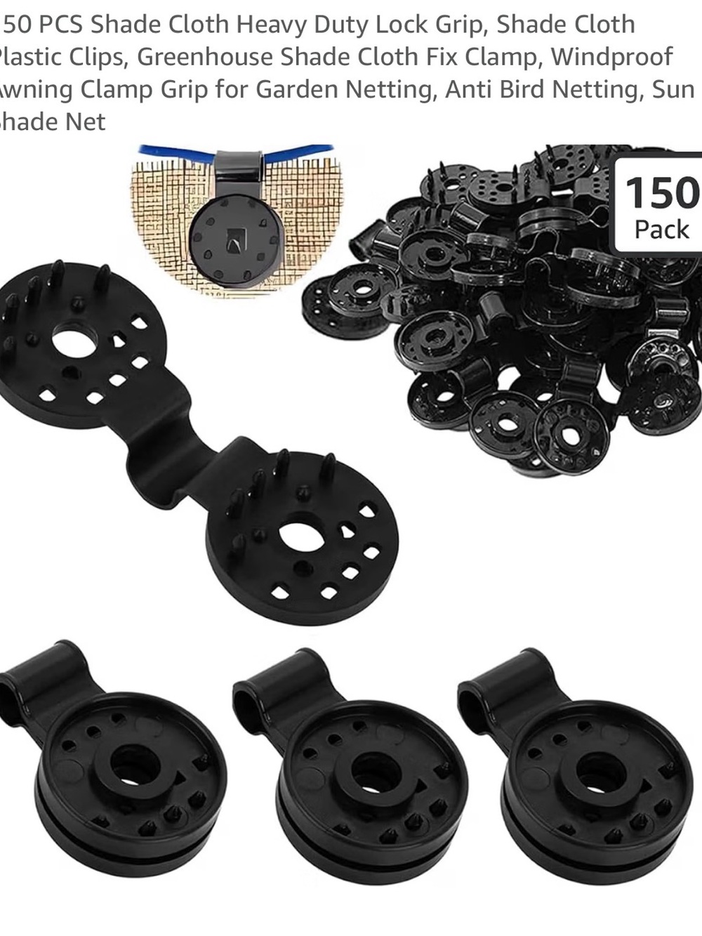 Heavy-Duty Shade Cloth Clips - Black (150 PCS)